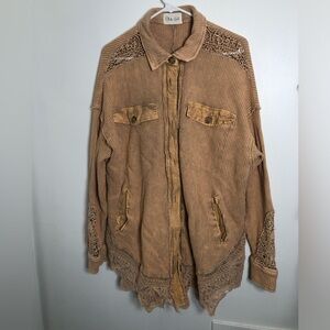 Oli & Hali Brown Button Down Shirt with Lace Details